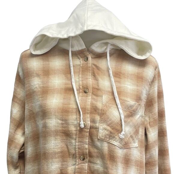 New Time and Tru Womens XL Long Sleeve Plaid Flannel Cotton Blend Hoodie - Picture 2 of 5